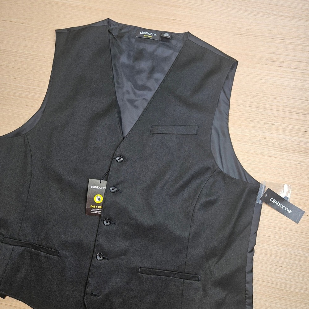 Claiborne Vest Mens XXL Black Easy Care Suit Waistcoat Formal Wedding NEW